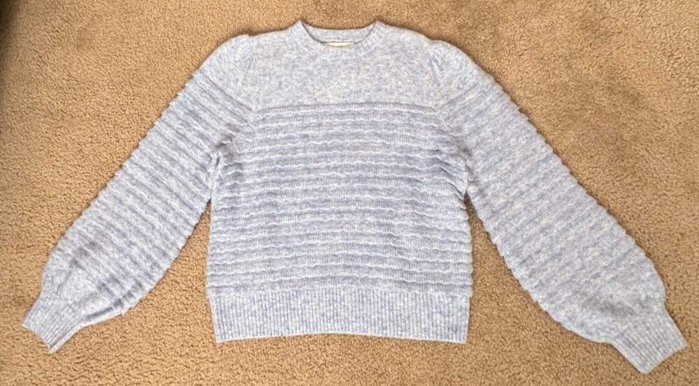 Treasure & Bond Women’s XS Blue Alpaca Blend Textured Knit Crew Neck Sweater NWT